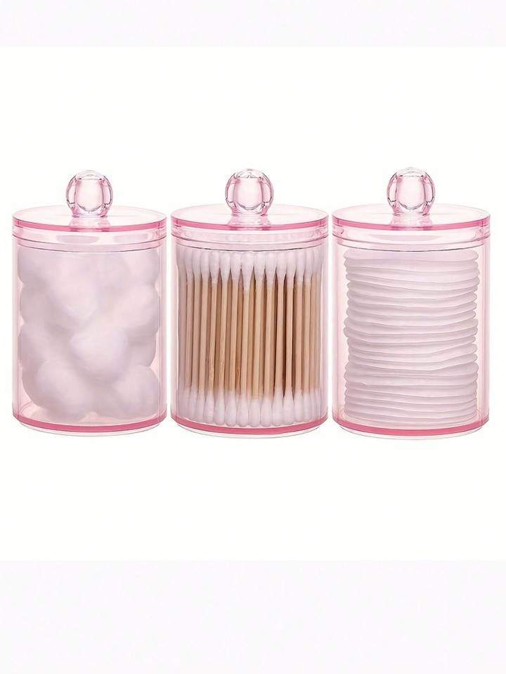 3pcs Facial Pad Storage Box With Lid, Pink Multifunction Swab Organizer, For Home | SHEIN