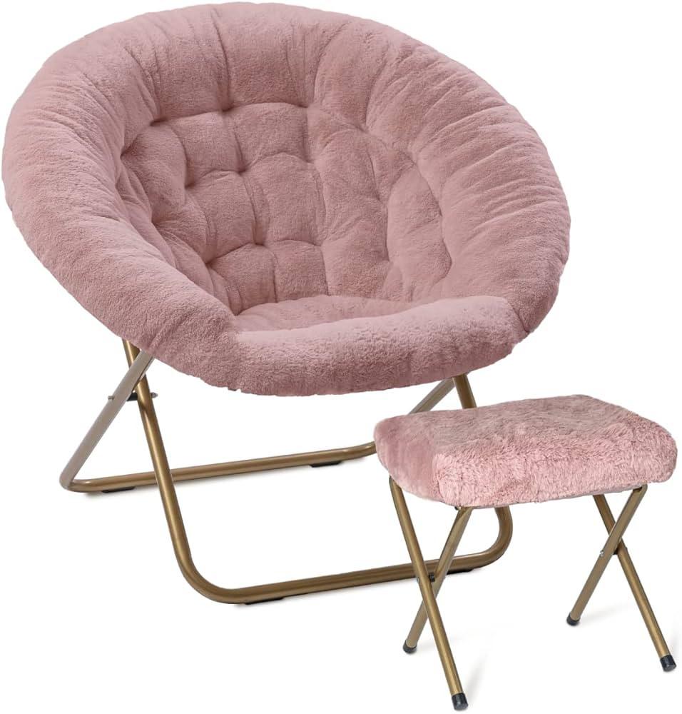 Milliard Cozy Chair with Footrest Ottoman/Faux Fur Saucer Chair for Bedroom/X-Large (Pink) | Amazon (US)