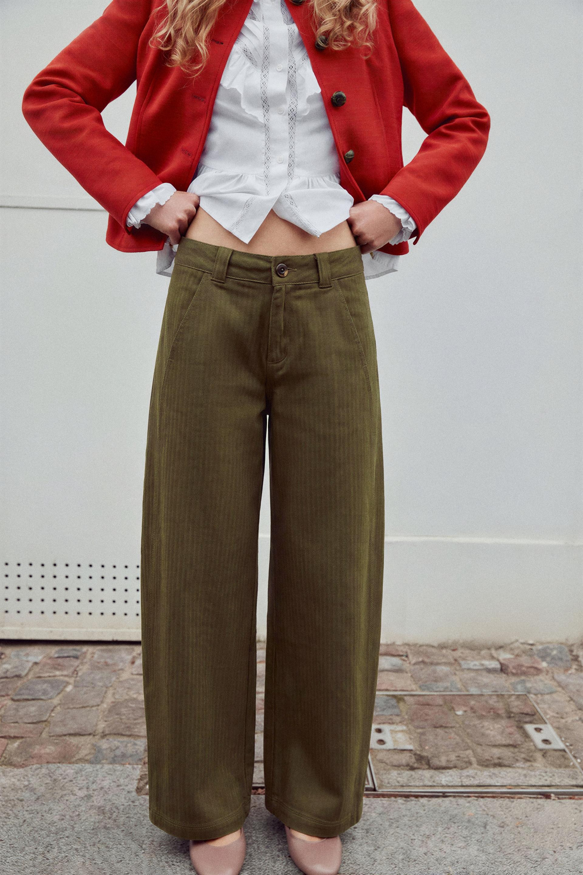 Zara - Striped Barrel-Leg Pants - Khaki - Xl - Woman | Zara US