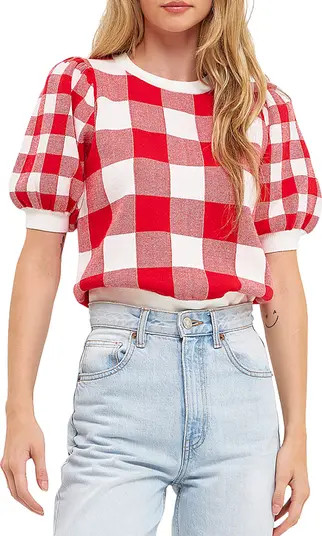 Gingham Puff Sleeve Sweater | Nordstrom