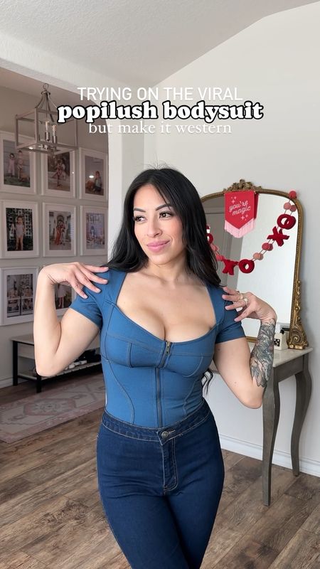 TRYING ON THE VIRAL @popilush BODYSUIT | but make it western 🌵 this denim bodysuit is chefs kiss 💋 really cinches you in and gives that shape!

#westernfashion #amazonfashion #westernstyle #popilush #viralshapewear #westernoutfits 

#LTKstyletip #LTKVideo #LTKfindsunder50