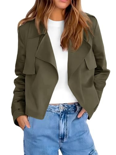 Cicy Bell Womens Cropped Trench Coat Casual Long Sleeve Notched Lapel Blazer Jacket | Amazon (US)