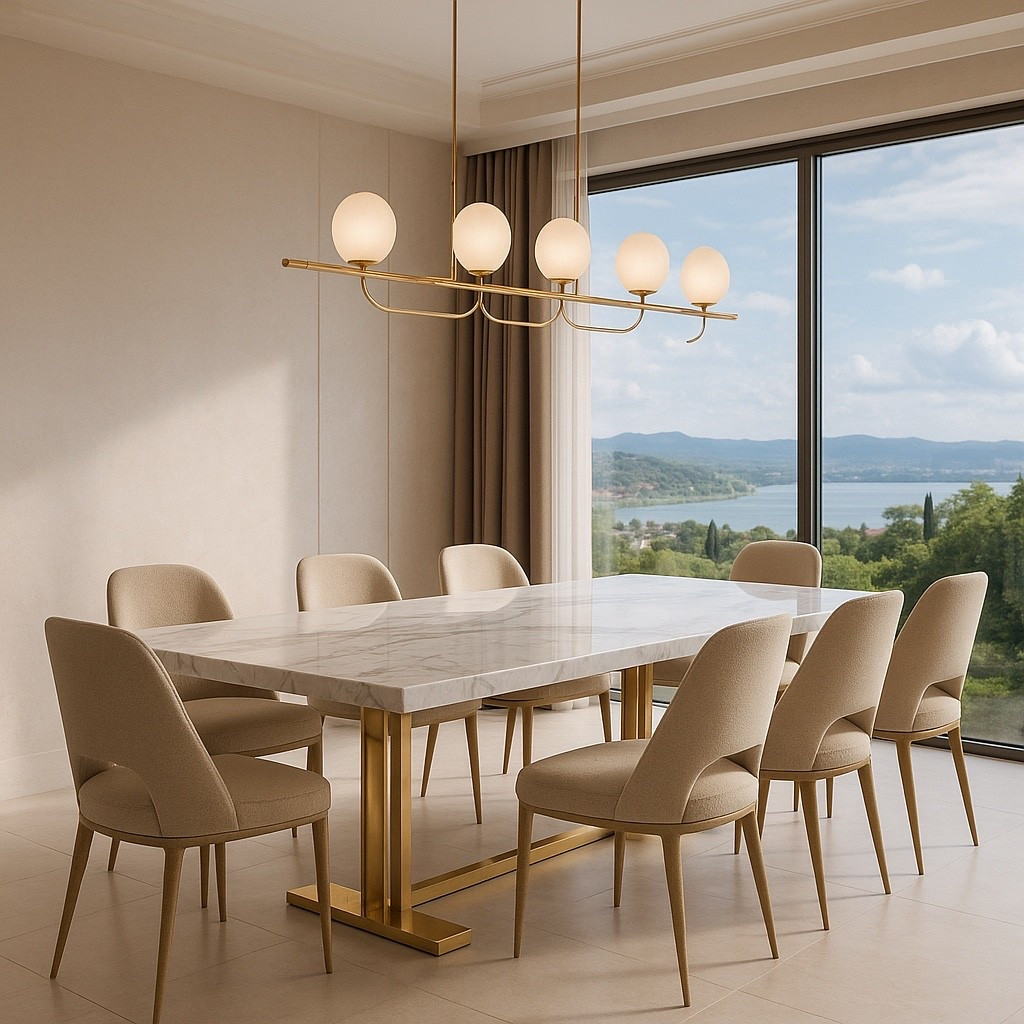 A bright and elegant dining space featuring a marble-top table with gold accents, soft beige upholstered chairs, warm globe lighting, and a serene floor-to-ceiling window view.
Perfect inspiration for minimal, modern, neutral home lovers.
Shop the full look below 🤍✨

#LTKhomeDecor #DiningRoomInspo #NeutralHome
#LuxuryDining #MinimalAesthetic #SoftInteriors
#ModernHomeDesign #NeutralDecor #InteriorGoals
#HomeVibes #TableDecor #AestheticHome

#LTKHome