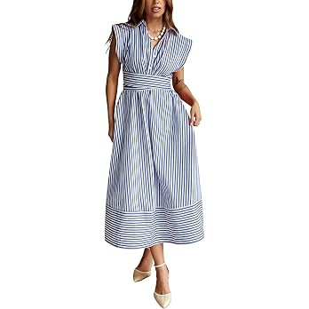 Yeokou Women Striped Shirt Dress Sleeveless Button Down Summer Casual Maxi Dresses Beach Vacation... | Amazon (US)