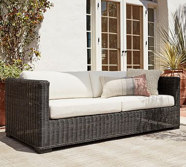 Huntington All-Weather Wicker Square Arm 82.5" Sofa | Pottery Barn (US)