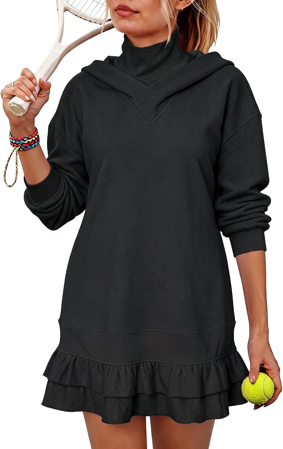 Fisoew Womens Hoodie Sweatshirt Dress Turtleneck Pullover Mini Dresses | Amazon (US)