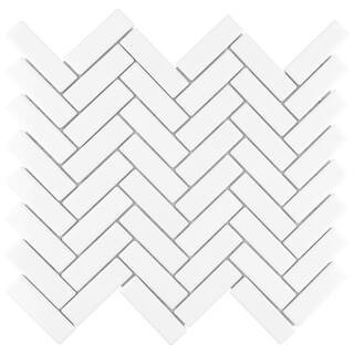 Metro Brick Herringbone Glossy White 6 in. x 6 in. Porcelain Mosaic Take Home Tile Sample | The Home Depot