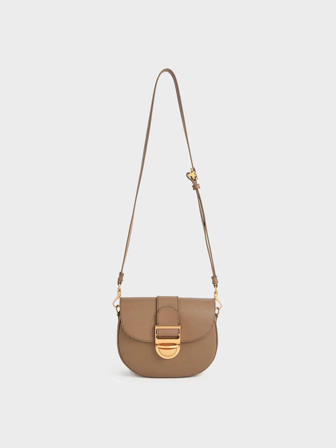 Amelia Metallic Push-Lock Crossbody Bag
 - Brown | CHARLES & KEITH (US)