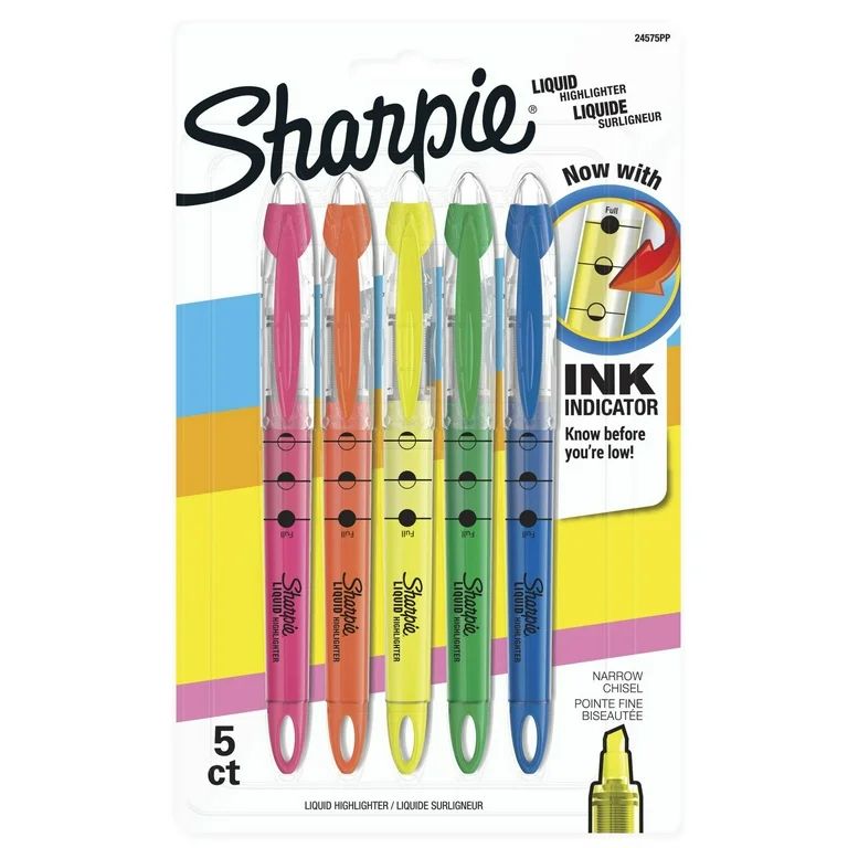 Sharpie Liquid Highlighter, Chisel Tip Highlighters, Assorted Colors, 5 Count | Walmart (US)