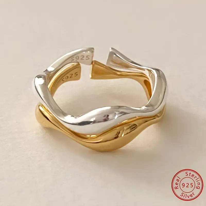 925 Sterling Silver Ring Irregular Wave Design Golden - Temu | Temu Affiliate Program