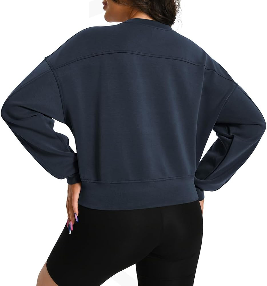 Auriviz Womens Modal Long Sleeve Cropped Sweatshirts Oversized Workout Shirts Crew Neck Pullover ... | Amazon (US)