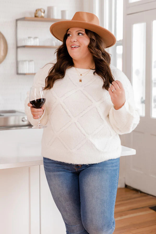 Another Memory Ivory Diamond Textured Sweater | The Pink Lily Boutique