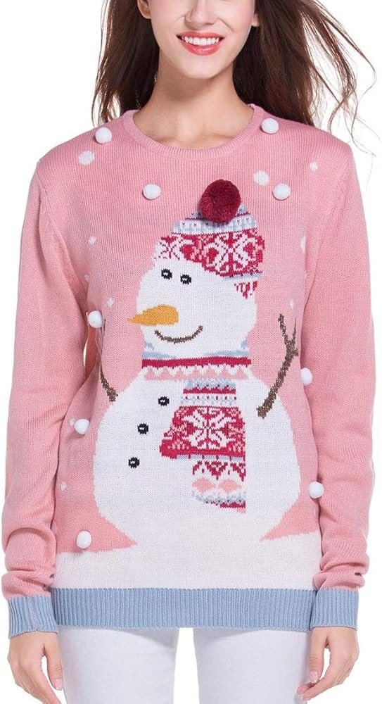 Women's Christmas Reindeer Traditional Knitted Holiday Ugly Sweater Girl Pullover Cardigan | Amazon (US)