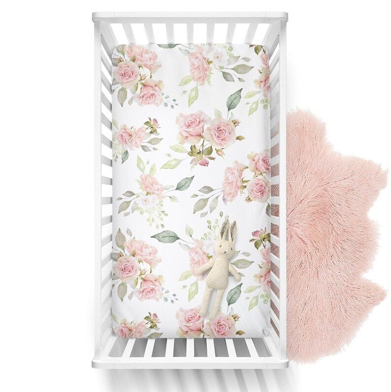 Blush Floral Crib Sheet, Crib bedding, Baby bedding, Baby Girl Bedding, Baby Shower Gift, Nursery... | Etsy (US)