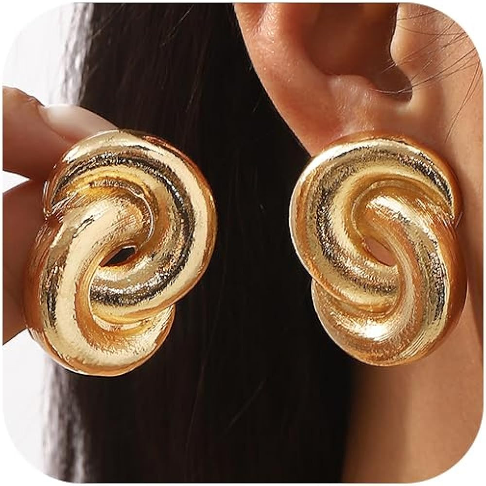 Chunky Gold Knot Twisted Dangle Earrings Dainty Large Spiral Twist Vintage Statement Earring for ... | Amazon (US)