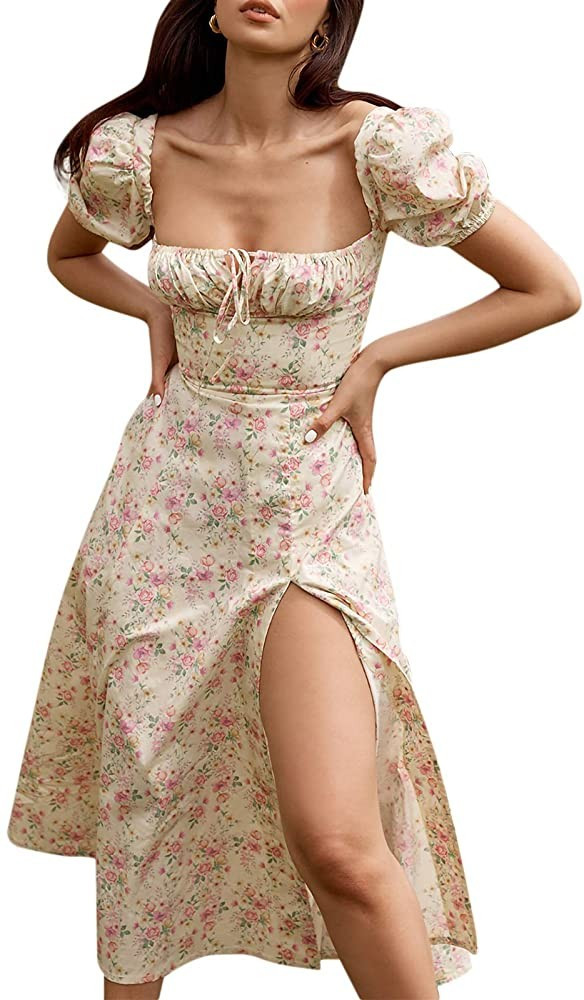 Maxi Dress for Women Boho Dress Cottagecore Dress Spring Summer Dress Wrap Floral Casual Vintage ... | Amazon (US)