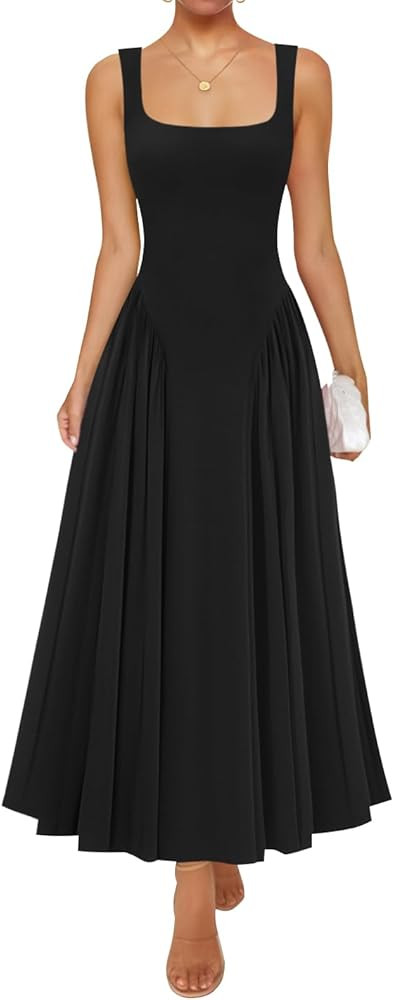 ZESICA Womens 2026 Summer Sleeveless Square Neck Sundress Casual Long Flowy A Line Beach Vacation... | Amazon (US)