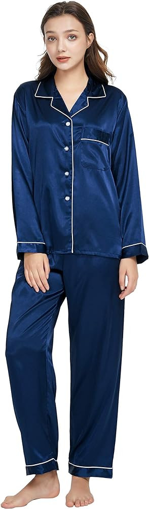 TONY AND CANDICE Women's Classic Satin Pajama Set Sleepwear Loungewear | Amazon (US)