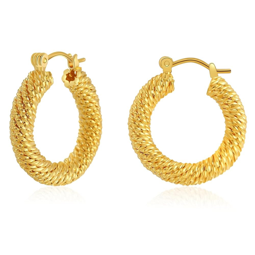 18k Gold-Plated Copper Braided Shape Hoop Earrings for Women Aretes de Mujer | Amazon (US)
