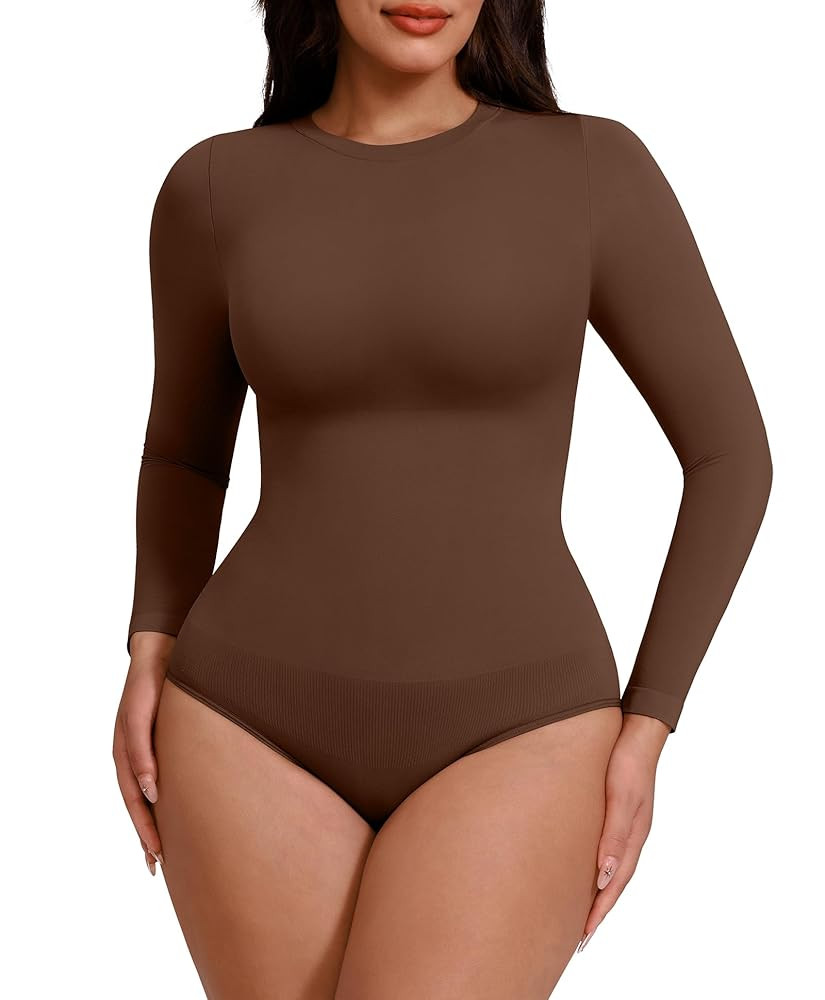 FeelinGirl Shapewear Bodysuit Compression Body Suits Women's Bodysuits High Neck Long Sleeve Plus... | Amazon (US)