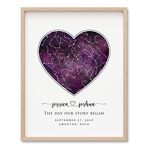 Custom Star Sky Map Print - UNFRAMED, Heart Shape Purple Watercolor Galaxy Zodiac Constellation Wall | Amazon (US)