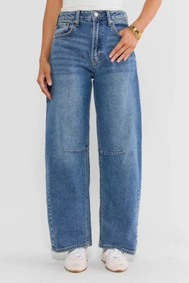 Harper Medium Wash Barrel Jeans | Avara