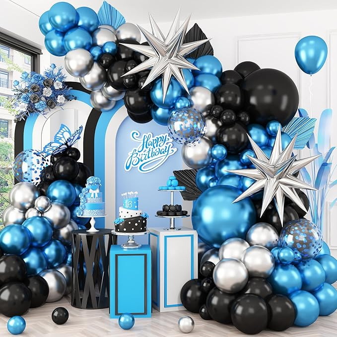 Blue Silver Black Balloon Arch Kit,Balloon Garland with Blue Confetti Star Foil Balloons for Grad... | Amazon (US)
