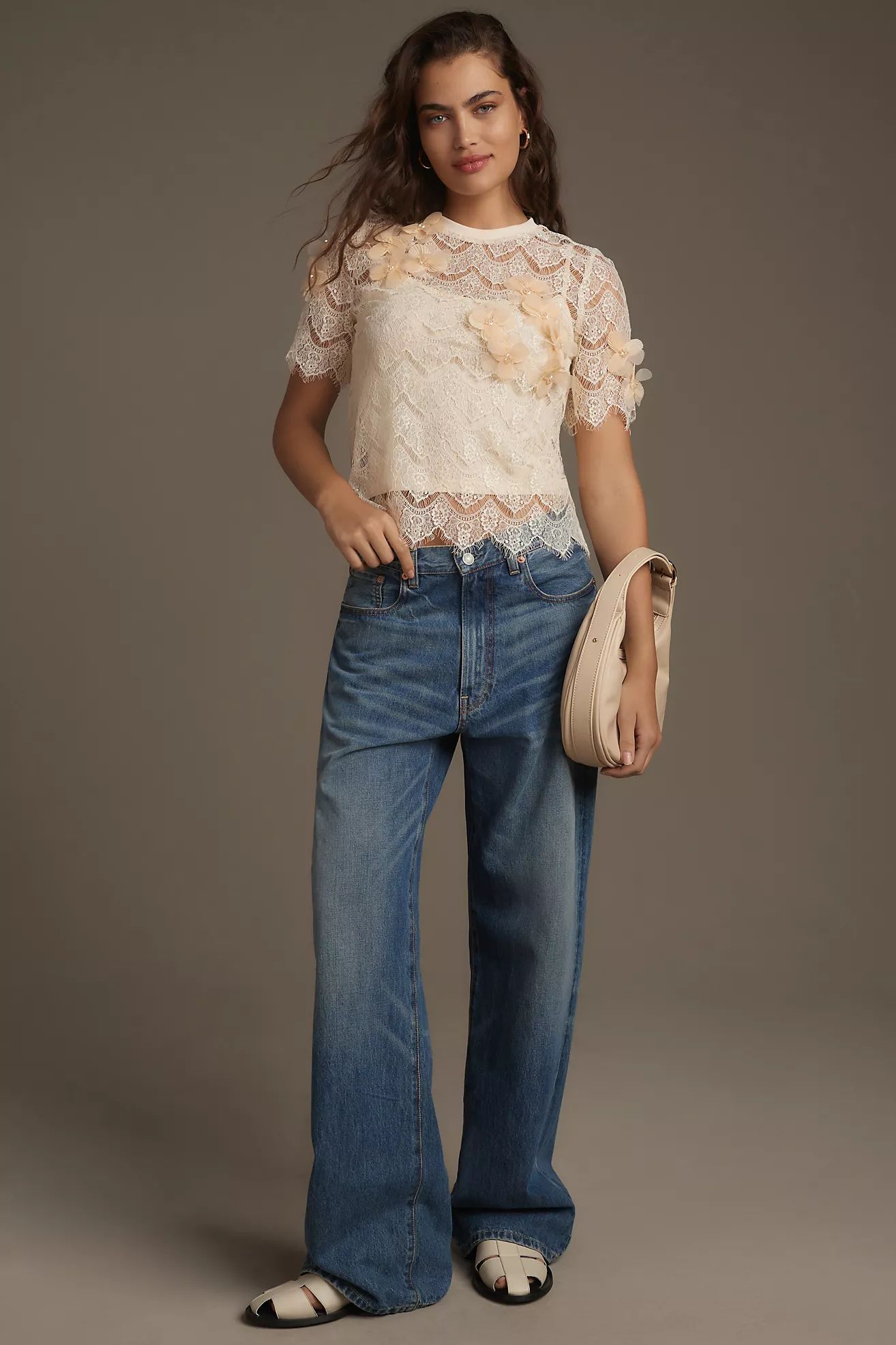 Sunday in Brooklyn Short-Sleeve Embellished Lace Top | Anthropologie (US)