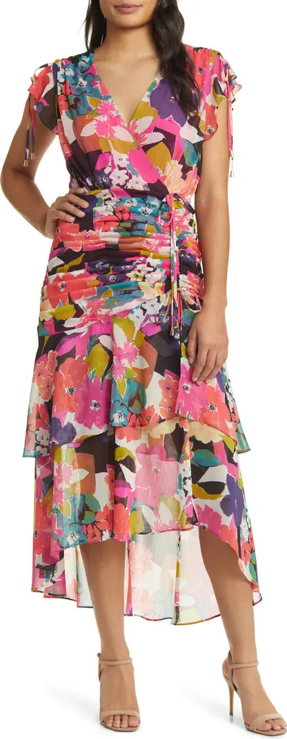 Floral Side Ruched Chiffon Midi Dress | Nordstrom
