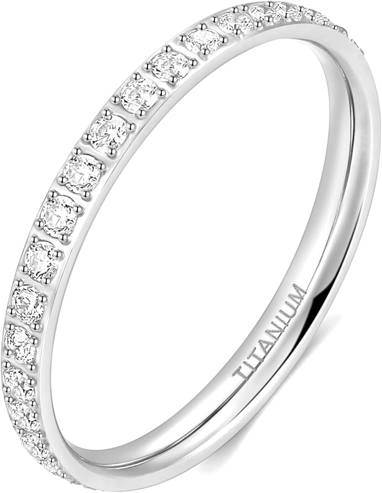 TIGRADE 2mm Women Titanium Eternity Ring Cubic Zirconia Anniversary Wedding Engagement Band Size ... | Amazon (US)