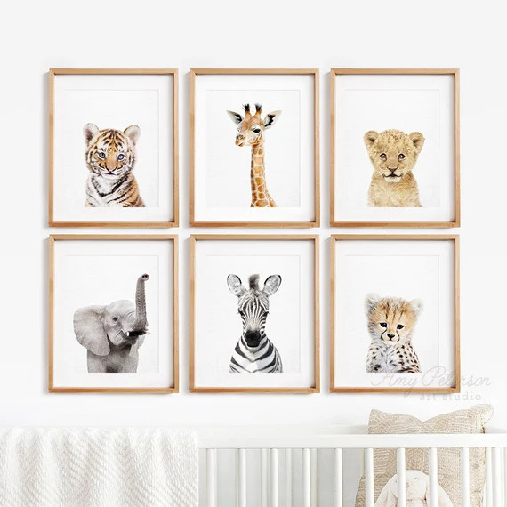 Baby Safari Animals for Nursery Animal Wall Art, Nursery Decor,  Ready-to-frame Print Set of 6 Ar... | Etsy (US)