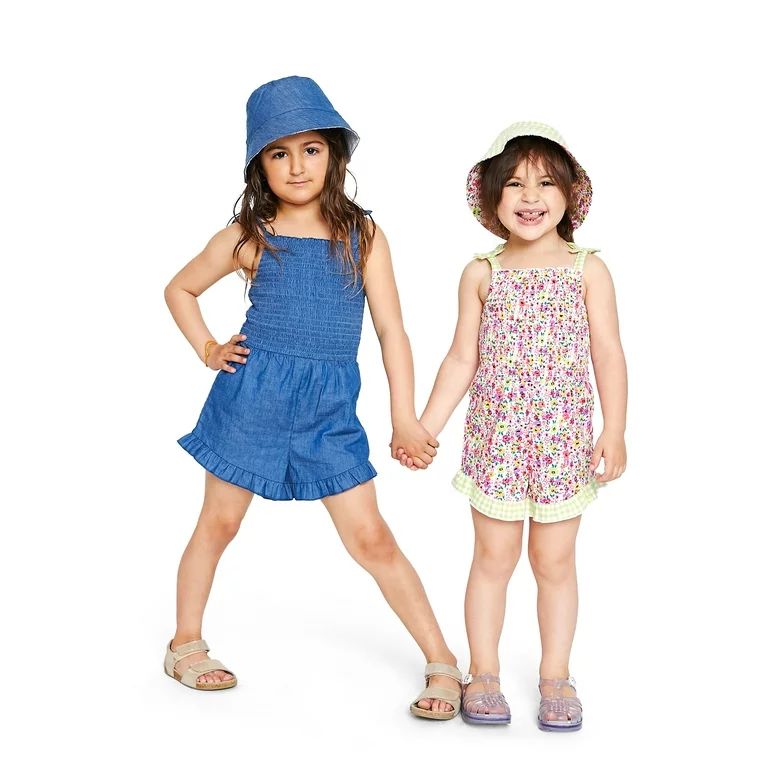 Wonder Nation Baby and Toddler Girls’ Romper with Bucket Hat, 2-Piece Set, Sizes 12M-5T - Walma... | Walmart (US)