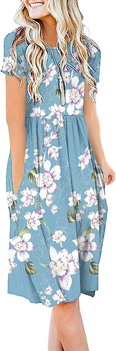 DB MOON Women Summer Casual Short Sleeve Dresses Empire Waist Dress with Pockets | Amazon (US)