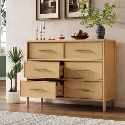 6-Drawer Dresser with Soft Close Drawers, Mid-Century Modern Storage Chest, Acacia Wood Storage Cabinet Sideboard, Natural - ModernLuxe | Target