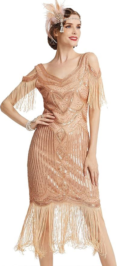 BABEYOND Womens 1920s Flapper Dress Vintage Long Fringe Dress Roaring 20s Sequins Beaded Dress | Amazon (US)