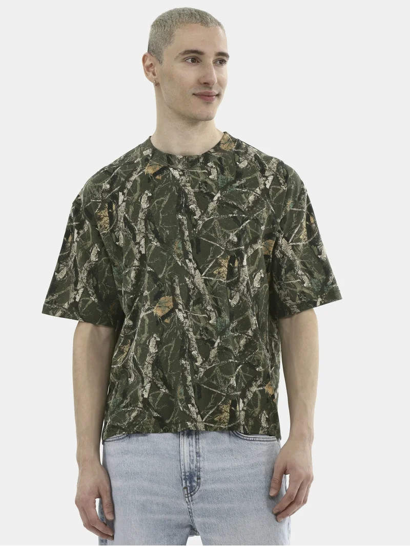 No Boundaries Boxy Fit Cropped Tee with Short Sleeves, Men's & Big Men's | Walmart (US)