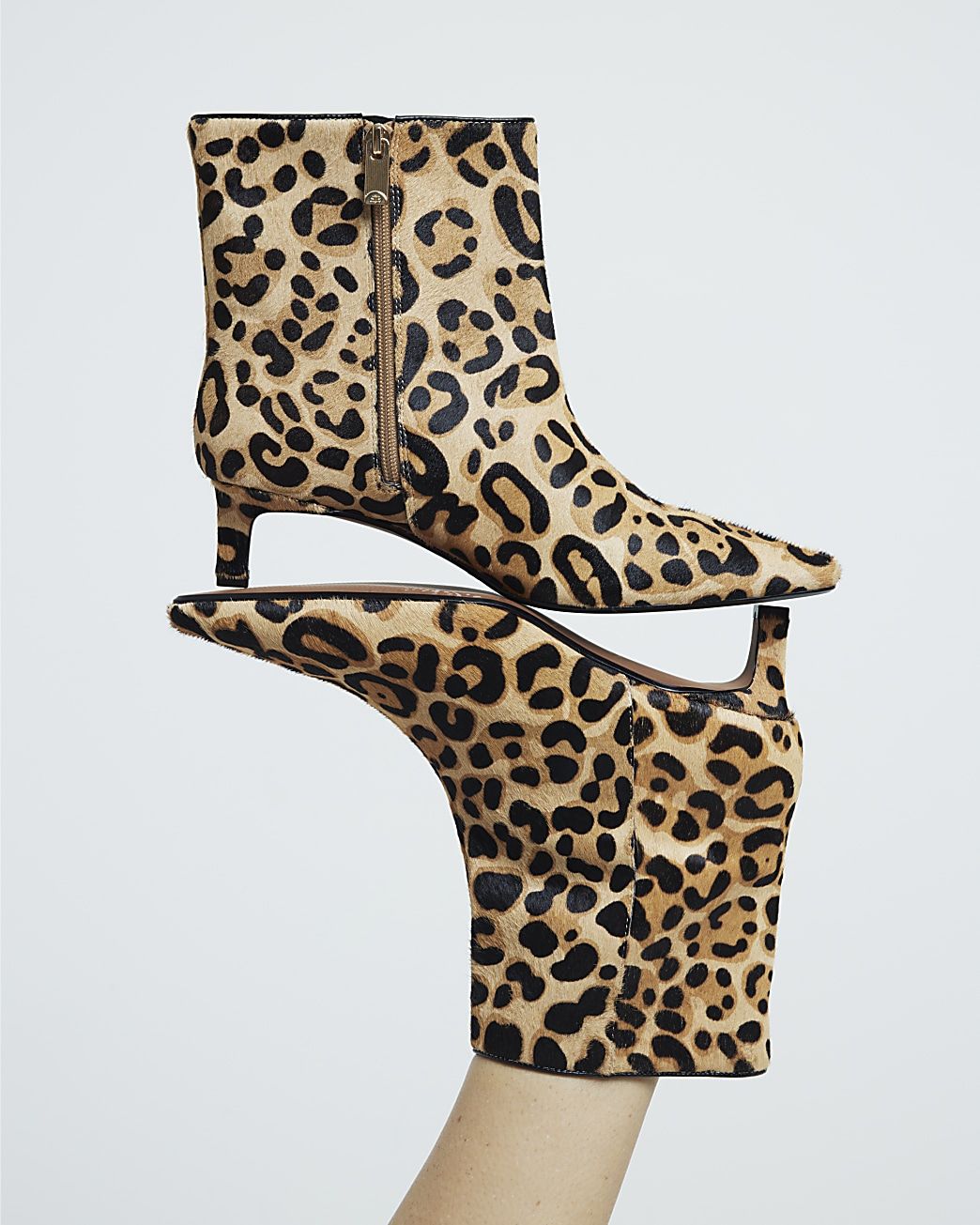 Brown leopard kitten heeled ankle boots | River Island (UK & IE)