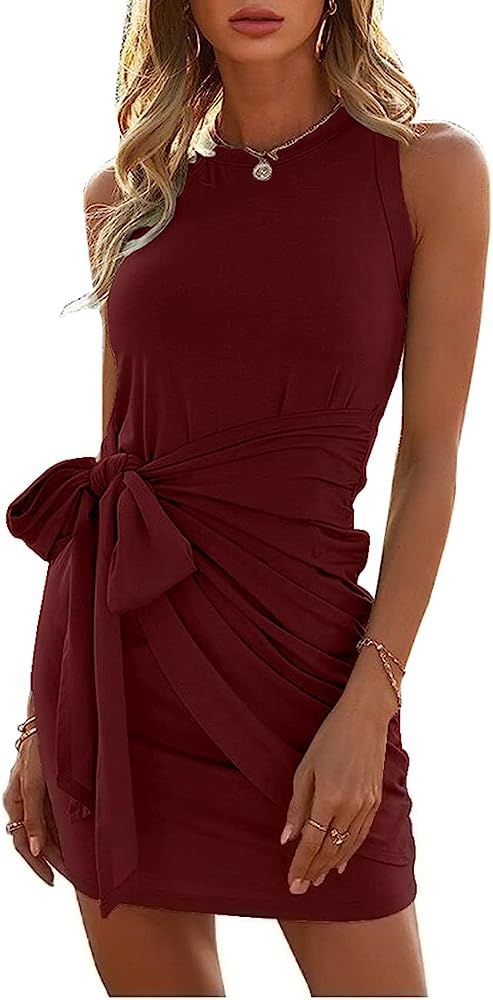 morhuduck Women’s Summer Dresses Wrap Bodycon Dresses Casual Sleeveless Tank Mini Dress | Amazon (US)