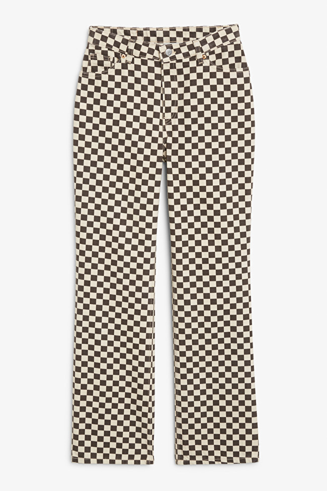 Nea high waist bootcut checked jeans | Monki