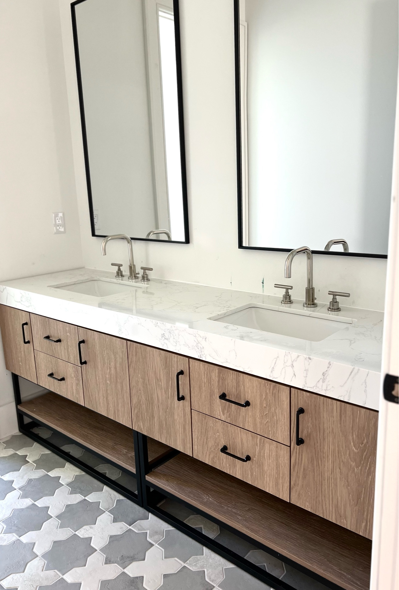 Double vanity on sale. 

We drilled extra holes in the counter for our widespread faucets. 

Mirrors are also on sale with code SAVE. 

#LTKhome #LTKsalealert