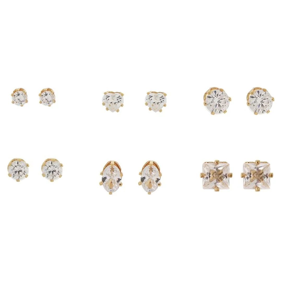 Time and Tru Women's Jewelry Essentials Simulated Diamond Stud Earrings, 6-Pack | Walmart (US)