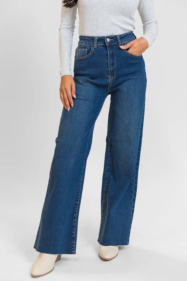 Kelsea Dark Wash Wide Leg Jeans | Pink Lily