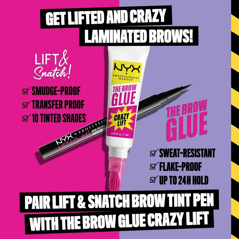 NYX Professional Makeup The Brow Glue Crazy Lift, Shaping Flake-Proof Eyebrow Gel, 24 Hour Hold, ... | Walmart (US)