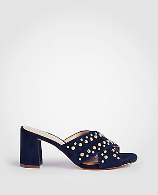 Ann Taylor Factory Mariah Suede Studded Heeled Sandals | Ann Taylor Factory