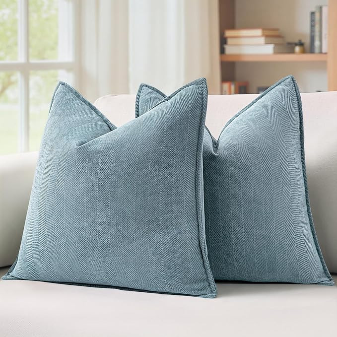 MIULEE Pack of 2 Dusty Blue Decorative Pillow Covers 22x22 Inch Soft Chenille Luxurious Couch Thr... | Amazon (US)