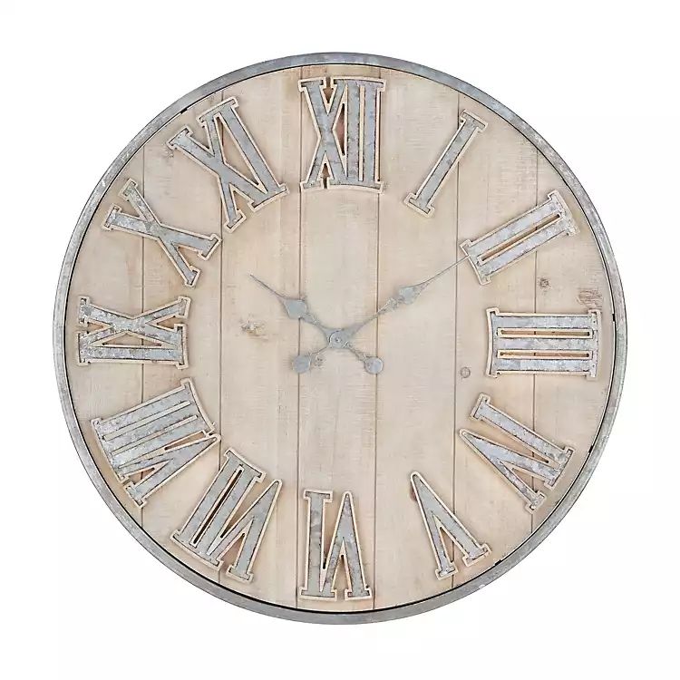 Wooden Farmhouse Wall Clock with Galvanized Trim | Kirkland's Home