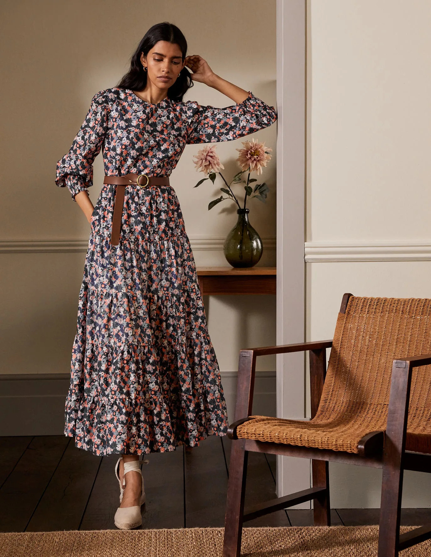 Tiered Maxi Dress - Cobble Grey, Paintbox Ditsy | Boden (UK & IE)