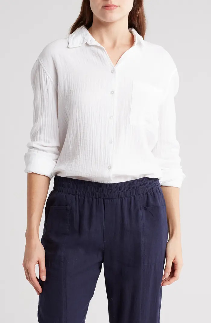 Caslon\u00ae Relaxed Cotton Gauze Button-Up Shirt | Nordstromrack | Nordstrom Rack