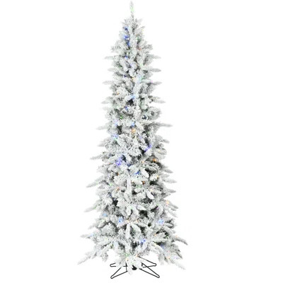 Fraser Hill Farm 7.5-Ft. Slim Mountain Pine Flocked Artificial Christmas Tree with Dual Multicolor & Warm White LED Lights | Wayfair North America