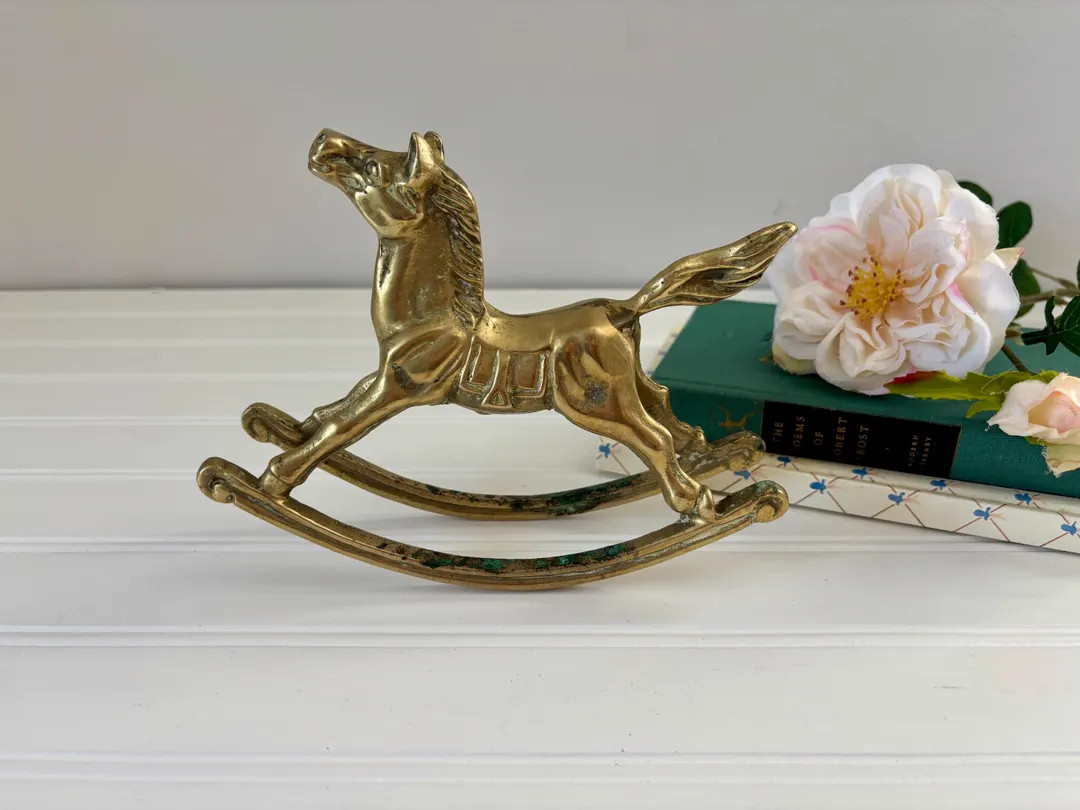 Vintage Brass Rocking Horse Nursery Shelf Decor Antique Gold Horse Figurine Baby Room Shelf Accen... | Etsy (US)